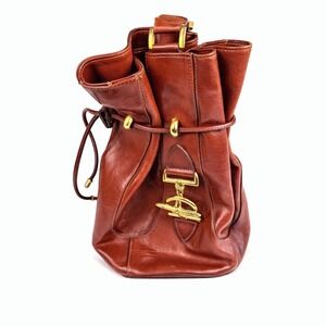 Vintage TEXIER France Large Leather Bucket Backpack‎ & Matching Pouch – Cognac